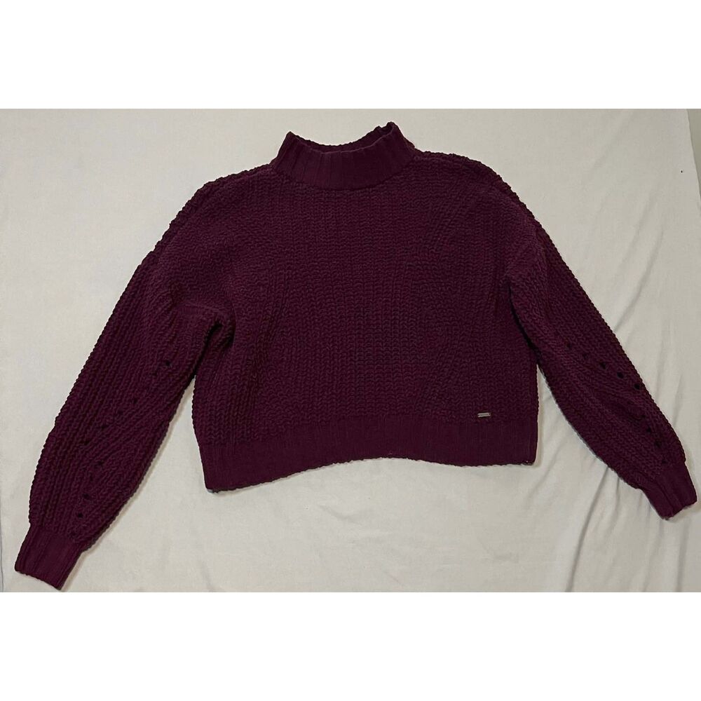 Hollister Cropped Mock Neck Chunky Knit Sweater Burgundy / Plum Size XS